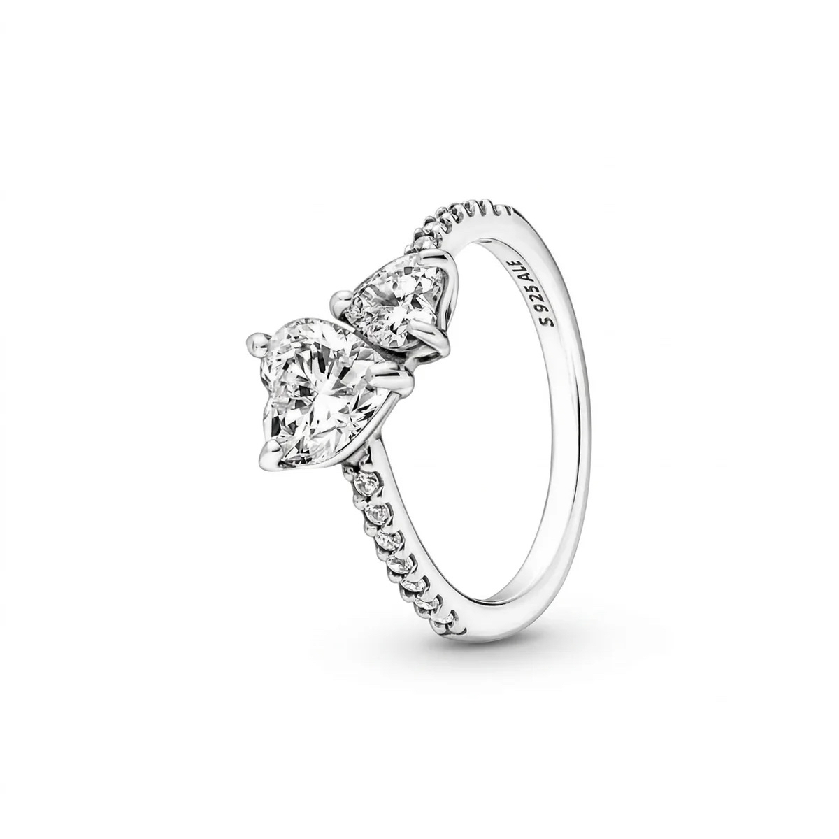 Bague Scintillante Cœur Double Argent